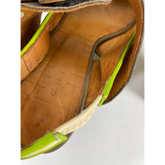 CHIE MIHARA Peep Toe Platform Heels Size 6 Leather Colorblock Wood Heel Retro - Picture 9 of 12